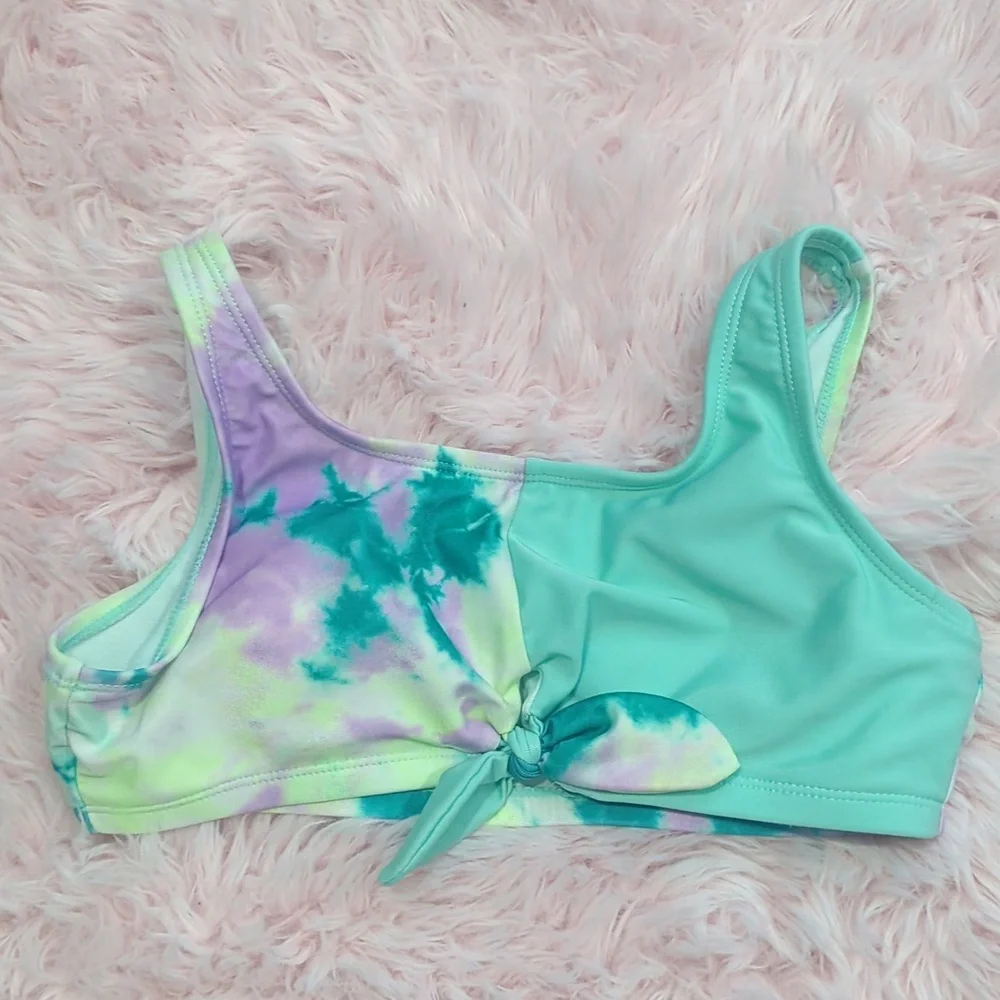 3/$30 JUSTICE Tie Dye/Aqua Color Block sporty 2 Piece Swimsuit Bikini Sz 12-4(L)